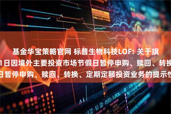 基金华宝策略官网 标普生物科技LOF: 关于旗下部分基金2025年9月1日因境外主要投资市场节假日暂停申购、赎回、转换、定期定额投资业务的提示性公告